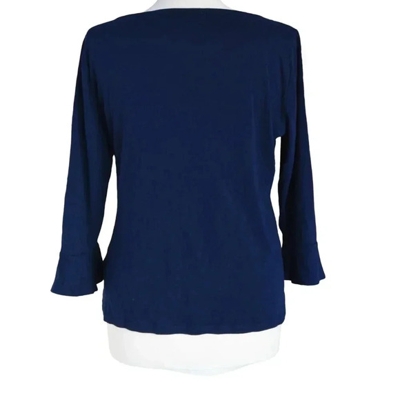 Ralph Lauren || Women's Jersey Knit Long Bell Sleeve Hem Staple Basic Navy Large - Picture 3 of 5